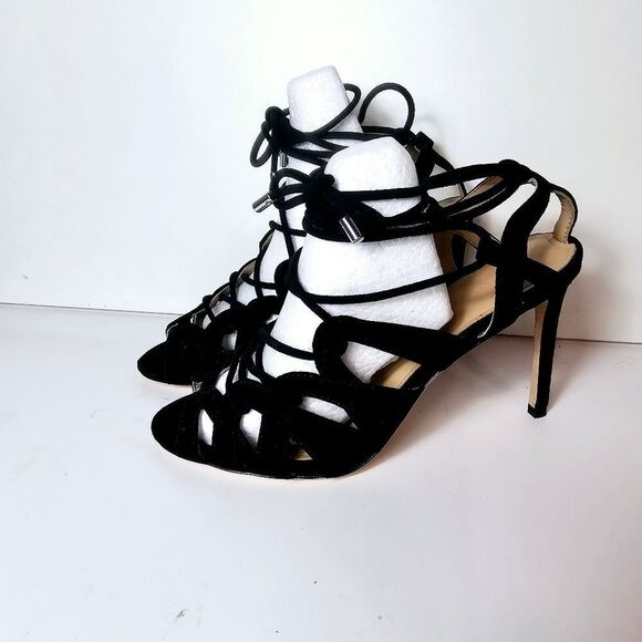 NEW Banana Republic Black Suede Jene Lace-Up Stiletto Heels Size 8 - Picture 4 of 8
